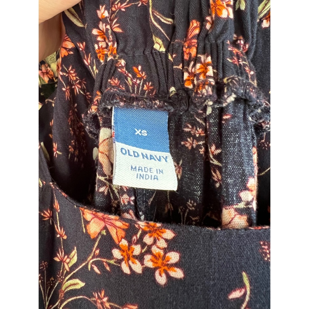 Old Navy Navy Floral Tie Shoulder Midi Dress XS Pockets Smocked Back Babydoll - Picture 9 of 10